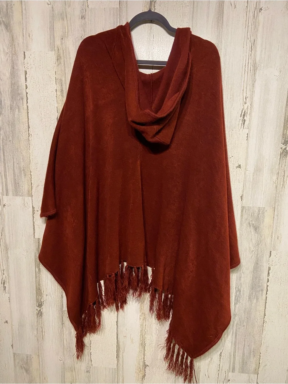 Look By M New York Burgundy Fringe Hooded Shawl Poncho